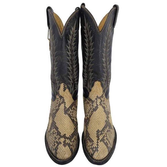 Vintage Exotic Tony Lama Python Snakeskin Men's 9 Brown Cowboy Western Boots USA - Picture 5 of 16